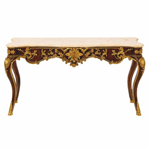 Casa Padrino Luxus Barock Mahagoni Konsole Dunkelbraun / Gold / Creme 155 cm