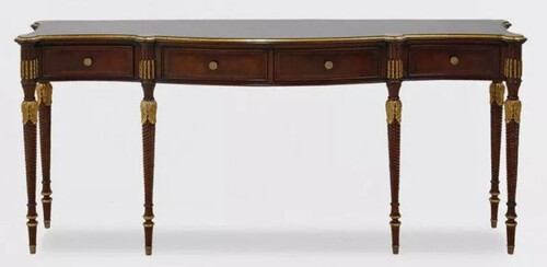 Casa Padrino Luxus Barock Konsole Dunkelbraun / Antik Gold - Handgefertigter Massivholz Konsolentisch mit 4 Schubladen - Luxus Wohnzimmer M�bel im Barockstil - Barock M�bel - Barock Einrichtung