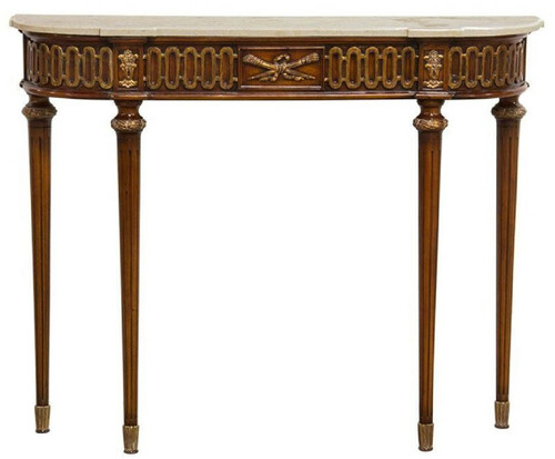 Casa Padrino Luxus Barock Konsole Braun / Gold / Cremefarben - Handgefertigter Massivholz Konsolentisch mit edlen Verzierungen und Marmorplatte - Barock M�bel