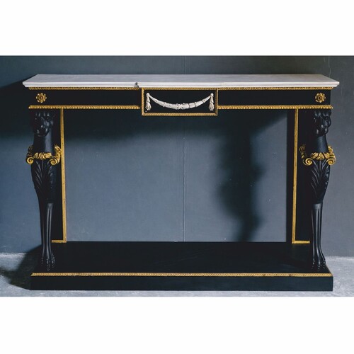 Casa Padrino Luxus Barock Konsole Schwarz / Gold / Wei� 144 cm - Barock M�bel - Made in Italy