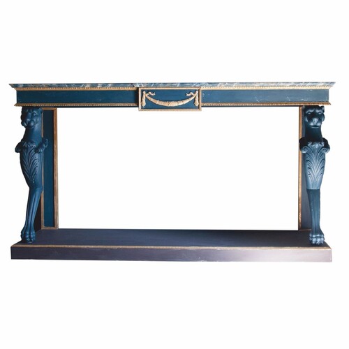Casa Padrino Luxus Barock Konsole Blau / Naturfarben 180 cm - Made in Italy
