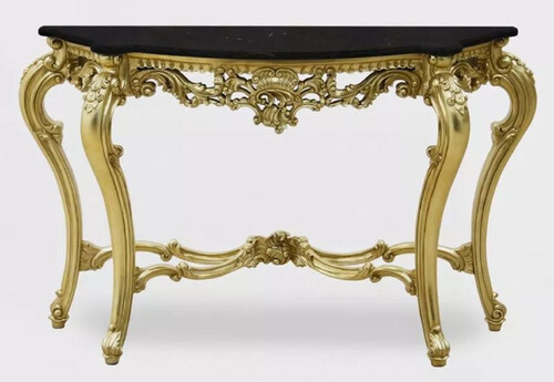 Casa Padrino Luxus Barock Konsole Gold / Schwarz - Handgefertigter Massivholz Konsolentisch mit Marmorplatte - Luxus Wohnzimmer Mbel im Barockstil - Barock Mbel - Barock Einrichtung