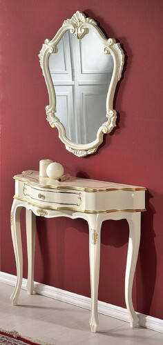 Casa Padrino Luxus Barock Konsole mit Wandspiegel Wei� / Gold - Handgefertigte Massivholz Barock M�bel - Luxus Qualit�t - Made in Italy