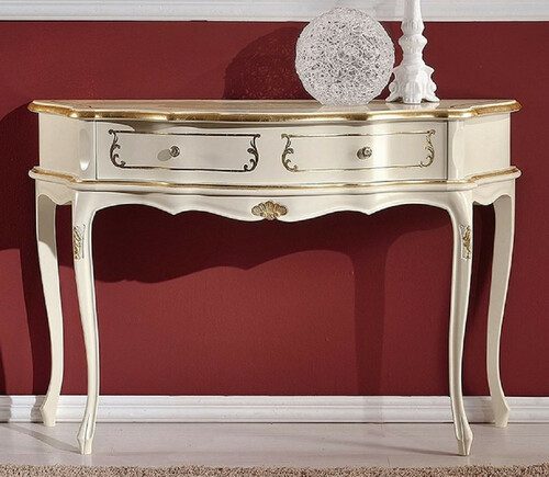 Casa Padrino Luxus Barock Konsole Cremefarben / Gold - Handgefertigter Massivholz Konsolentisch mit Schublade - Barock M�bel - Luxus Qualit�t - Made in Italy