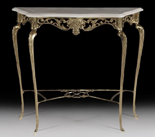 Casa Padrino Luxus Barock Konsole mit Marmorplatte Gold / Creme 99 x H. 85 cm - Barock M�bel