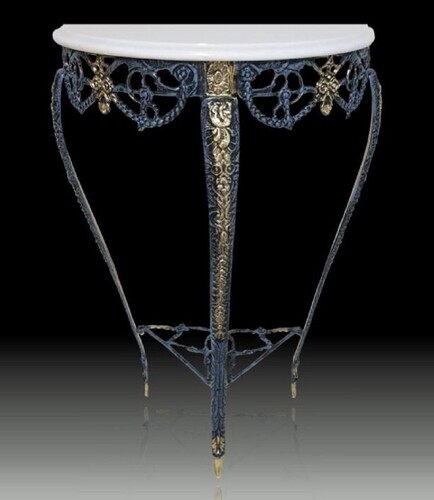 Casa Padrino Luxus Barock Konsole mit Marmorplatte Blau / Gold / Wei� H. 80 cm - Barock M�bel