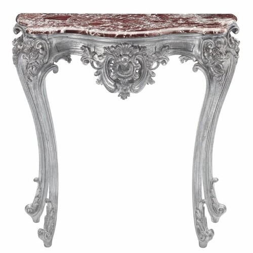 Casa Padrino Luxus Barock Konsole mit Marmorplatte Silber / Rot 93 x H. 88 cm - Made in Italy
