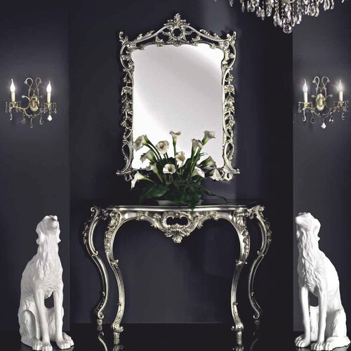 Casa Padrino Luxus Barock Konsole mit Spiegel Silber - Barock M�bel - Made in Italy
