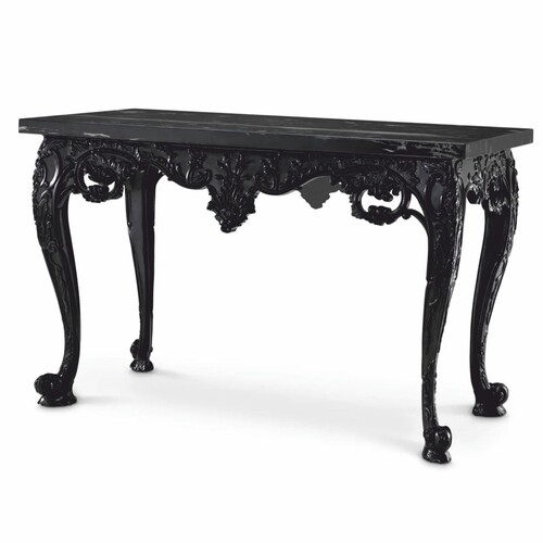 Casa Padrino Luxus Barock Mahagoni Konsole mit Marmorplatte Schwarz 128,5 cm
