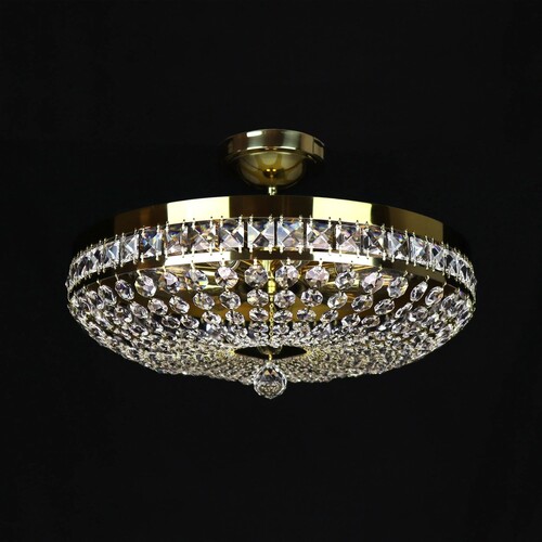 Casa Padrino Luxus Barock Kristall Deckenleuchte Gold  50 x H. 18 cm - Prunkvolle Messing Deckenleuchte mit b�hmischem Kristallglas - Barock M�bel - Edel & Prunkvoll