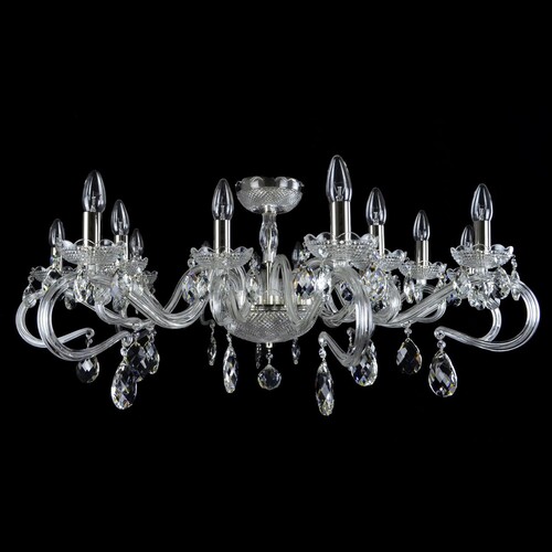 Casa Padrino Luxus Barock Kristall Deckenleuchte Silber  107 x H. 42 cm - Prunkvolle Messing Deckenleuchte mit b�hmischem Kristallglas - Barock M�bel - Edel & Prunkvoll