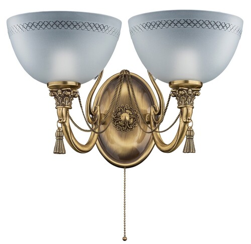 Casa Padrino Luxus Barock Kristall Doppel Wandleuchte Messing mit Patina / Wei� 41 cm