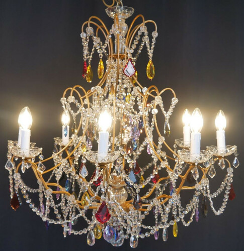 Casa Padrino Luxus Barock Kristallglas Kronleuchter Mehrfarbig / Gold  80 x H. 80 cm - Hotel & Restaurant Kronleuchter - Barock Leuchten - Edel & Prunkvoll - Luxus Qualit�t - Made in Italy