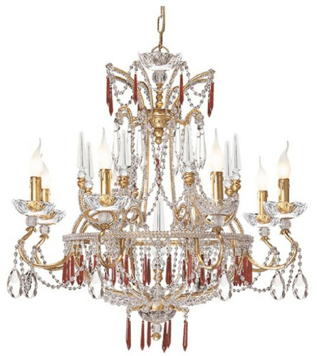 Casa Padrino Luxus Barock Kronleuchter Gold / Rot  75 x H. 80 cm - Prunkvoller Kristall Kronleuchter - Luxus Qualit�t