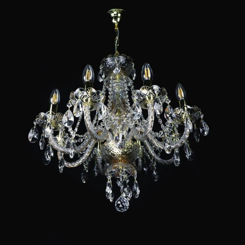 Casa Padrino Luxus Barock Kristall Kronleuchter Gold  55 x H. 57 cm - Prunkvolle Messing Kronleuchter mit b�hmischem Kristallglas - Barock M�bel - Edel & Prunkvoll