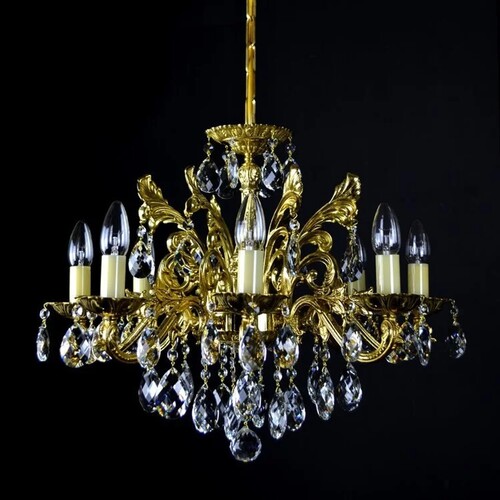 Casa Padrino Luxus Barock Kristall Kronleuchter Gold  56 x H. 54 cm - Prunkvolle Messing Kronleuchter mit b�hmischem Kristallglas - Barock M�bel - Edel & Prunkvoll