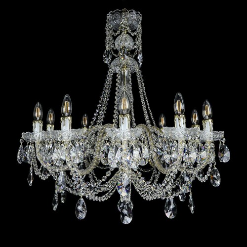 Casa Padrino Luxus Barock Kristall Kronleuchter Gold  76 x H. 78 cm - Prunkvolle Messing Kronleuchter mit b�hmischem Kristallglas - Barock M�bel - Edel & Prunkvoll