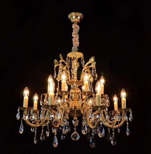 Casa Padrino Luxus Barock Kristall Kronleuchter Gold  78 x H. 65 cm - Prunkvolle Messing Kronleuchter mit b�hmischem Kristallglas - Barock M�bel - Edel & Prunkvoll