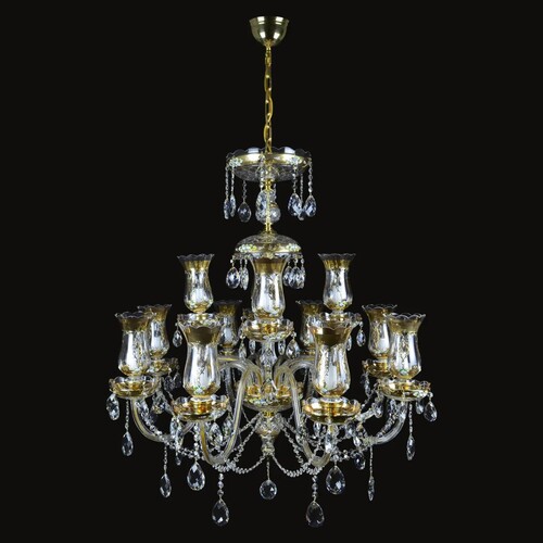 Casa Padrino Luxus Barock Kristall Kronleuchter Gold  92 x H. 100 cm - Prunkvolle Messing Kronleuchter mit b�hmischem Kristallglas - Barock M�bel - Edel & Prunkvoll