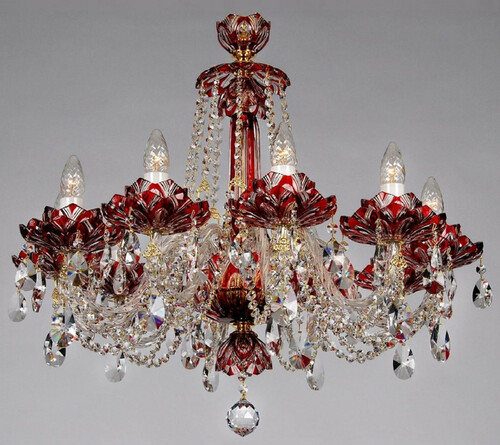 Casa Padrino Luxus Barock Kristall Kronleuchter Rot / Gold  72 x H. 67 cm - Hotel & Restaurant Kronleuchter - Barock Leuchten - Edel & Prunkvoll