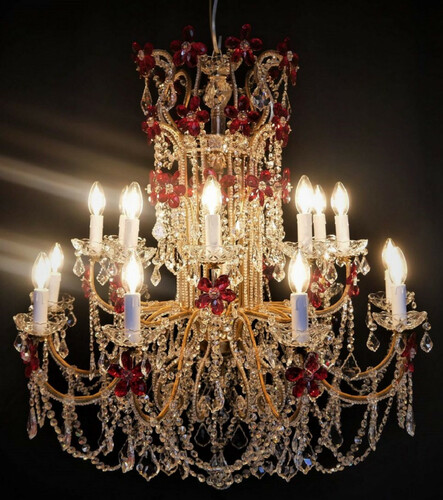 Casa Padrino Luxus Barock Kristallglas Kronleuchter Rot / Gold  90 x H. 100 cm - Hotel & Restaurant Kronleuchter - Barock Leuchten - Edel & Prunkvoll - Luxus Qualit�t - Made in Italy