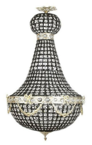 Casa Padrino Luxus Barock Kristall Kronleuchter Schwarz / Silber  45 x H. 90 cm - Prunkvoller Barockstil Kronleuchter - Barock Kristall Leuchten - Edel & Prunkvoll