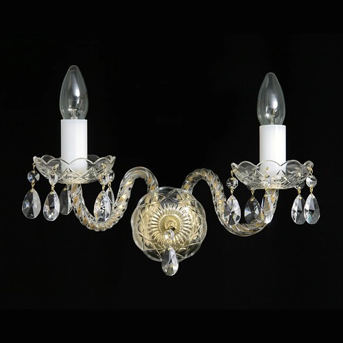Casa Padrino Luxus Barock Kristall Tischleuchte Gold 40 x 20 x H. 25 cm - Prunkvolle Messing Tischleuchte mit b�hmischem Kristallglas - Barock M�bel - Edel & Prunkvoll