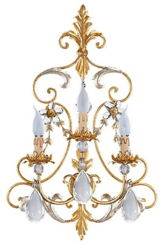 Casa Padrino Luxus Barock Kristall Wandleuchte Gold / Antik Silber 44 x 19 x H. 68 cm - Elegante Metall Wandlampe mit edlem B�hmischem Glas - Barock Leuchten