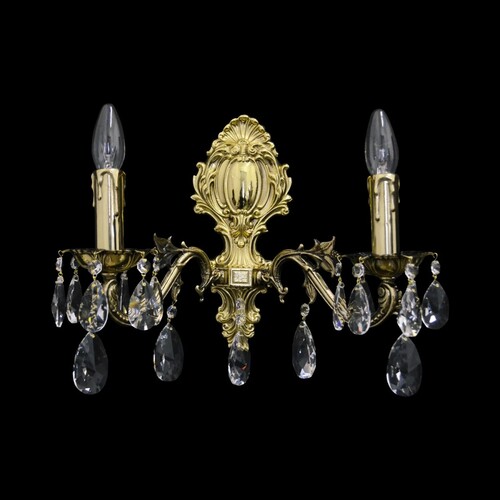 Casa Padrino Luxus Barock Kristall Wandleuchte Gold 36 x 20 x H. 32 cm - Prunkvolle Messing Wandleuchte mit b�hmischem Kristallglas - Barock M�bel - Edel & Prunkvoll