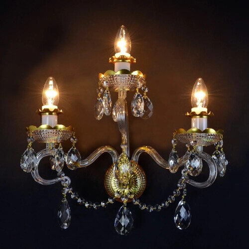 Casa Padrino Luxus Barock Kristall Wandleuchte Gold 38 x 18 x H. 36 cm - Prunkvolle Messing Wandleuchte mit b�hmischem Kristallglas - Barock M�bel - Edel & Prunkvoll