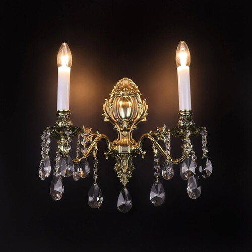 Casa Padrino Luxus Barock Kristall Wandleuchte Gold 38 x 34 x H. 21.5 cm - Prunkvolle Messing Wandleuchte mit b�hmischem Kristallglas - Barock M�bel - Edel & Prunkvoll