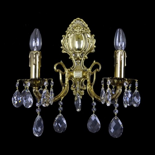 Casa Padrino Luxus Barock Kristall Wandleuchte Gold 40 x 16 x H. 40 cm - Prunkvolle Messing Wandleuchte mit b�hmischem Kristallglas - Barock M�bel - Edel & Prunkvoll