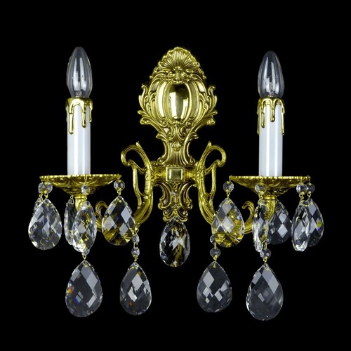 Casa Padrino Luxus Barock Kristall Wandleuchte Gold 40 x 16 x H. 40 cm - Prunkvolle Messing Wandleuchte mit b�hmischem Kristallglas - Barock M�bel - Edel & Prunkvoll