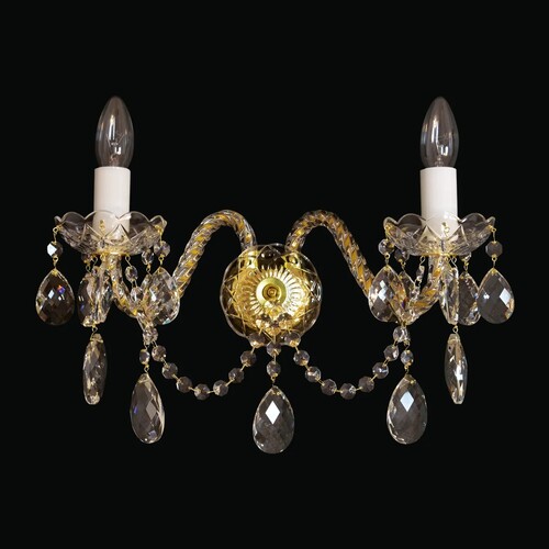 Casa Padrino Luxus Barock Kristall Wandleuchte Gold 40 x 20 x H. 25 cm - Prunkvolle Messing Wandleuchte mit b�hmischem Kristallglas - Barock M�bel - Edel & Prunkvoll