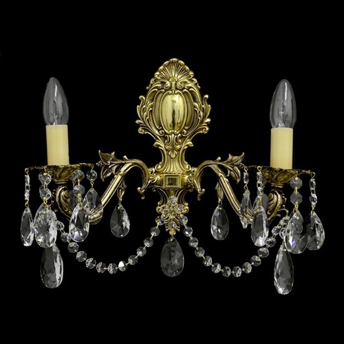 Casa Padrino Luxus Barock Kristall Wandleuchte Gold 40 x 20 x H. 37 cm - Prunkvolle Messing Wandleuchte mit b�hmischem Kristallglas - Barock M�bel - Edel & Prunkvoll