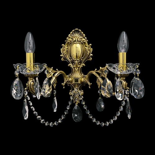 Casa Padrino Luxus Barock Kristall Wandleuchte Gold 40 x 20 x H. 37 cm - Prunkvolle Messing Wandleuchte mit b�hmischem Kristallglas - Barock M�bel - Edel & Prunkvoll