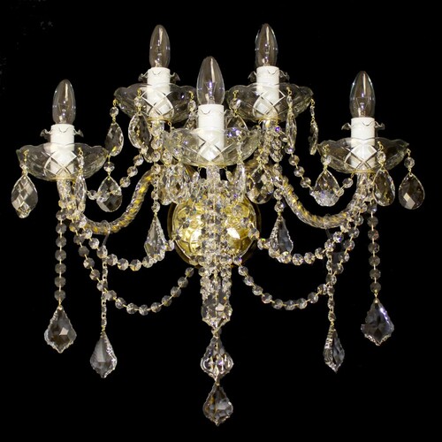 Casa Padrino Luxus Barock Kristall Wandleuchte Gold 50 x 32 x H. 55 cm - Prunkvolle Messing Wandleuchte mit b�hmischem Kristallglas - Barock M�bel - Edel & Prunkvoll