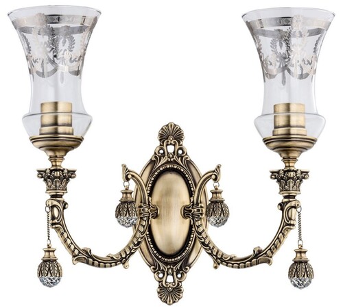 Casa Padrino Luxus Barock Kristall Wandleuchte Messing mit Patina / Silber 43 x H. 37 cm