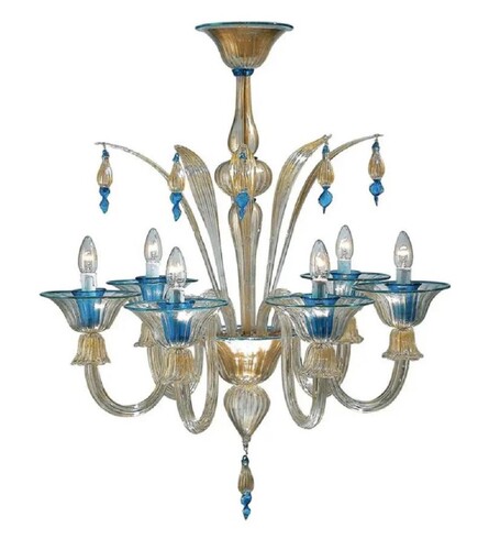 Casa Padrino Luxus Barock Kristallglas Kronleuchter Gold / Blau  75 x H. 90 cm - Made in Italy