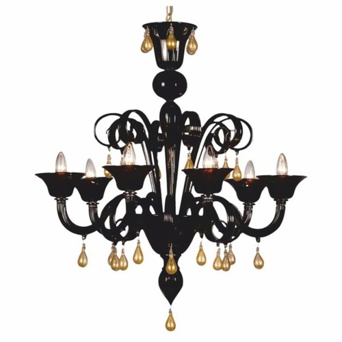 Casa Padrino Luxus Barock Kristallglas Kronleuchter Schwarz / Gold  60 x H. 70 cm - Made in Italy
