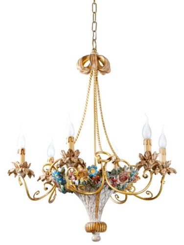Casa Padrino Luxus Barock Kronleuchter Mehrfarbig / Gold  68 x H. 76 cm - Prunkvoller Barockstil Wohnzimmer Kronleuchter - Edel & Prunkvoll - Luxus Qualitt - Made in Italy