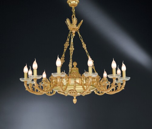 Casa Padrino Luxus Barock Kronleuchter Gold  90 x H. 82 cm - Prunkvoller 12-flammiger Messing Kronleuchter - Barockstil M�bel