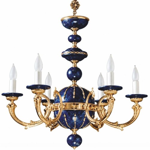Casa Padrino Luxus Barock Porzellan Kronleuchter Dunkelblau / Gold  72 cm - Made in Italy