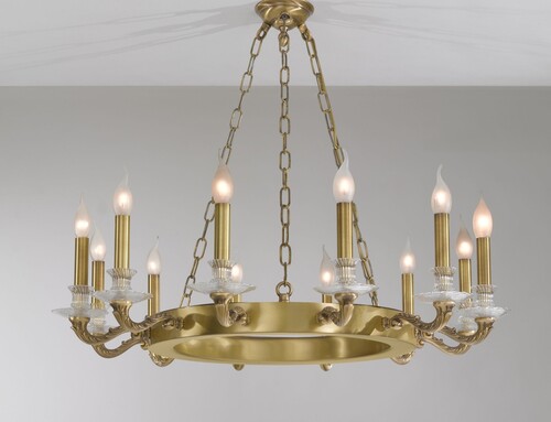 Casa Padrino Luxus Barock Kronleuchter Messing Satiniert  85 x H. 70 cm - Prunkvoller 12-flammiger Messing Kronleuchter - Barockstil M�bel