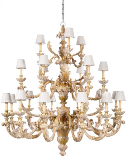 Casa Padrino Luxus Barock Kronleuchter Naturfarben / Wei� / Grau / Silber  150 x H. 164 cm - Handgeschnitzter Barockstil Massivholz Kronleuchter - Edel & Prunkvoll - Luxus Qualit�t - Made in Italy