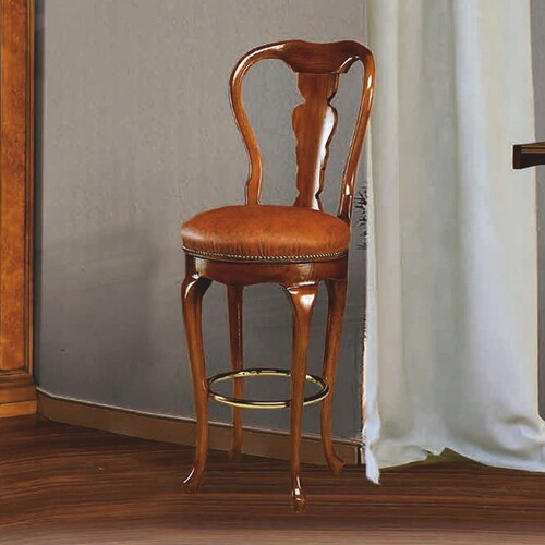 Casa Padrino Luxus Barock Leder Barstuhl Braun / Gold H. 120 cm - Bar M�bel - Made in Italy