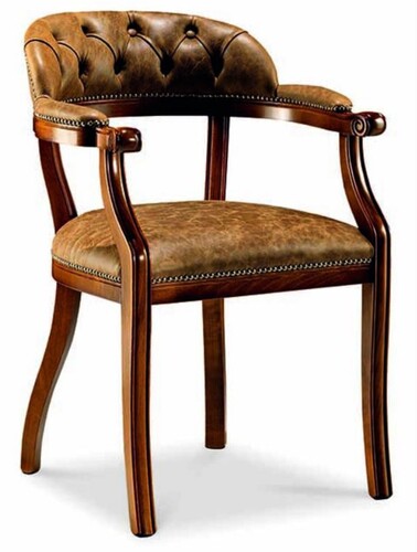 Casa Padrino Luxus Barock Leder Esszimmer Stuhl mit Armlehnen Braun - Italienische Barock M�bel