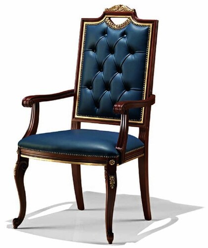 Casa Padrino Luxus Barock Leder Esszimmer Stuhl mit Armlehnen Blau / Braun / Gold - Barock M�bel Made in Italy