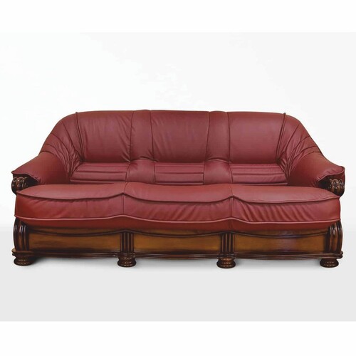 Casa Padrino Luxus Barock Leder Sofa Bordeauxrot / Braun 220 cm - Barock M�bel
