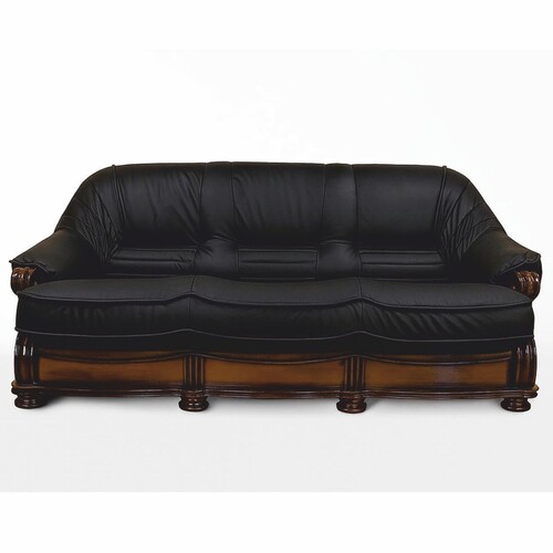 Casa Padrino Luxus Barock Leder Sofa Schwarz / Dunkelbraun 220 cm - Barock M�bel